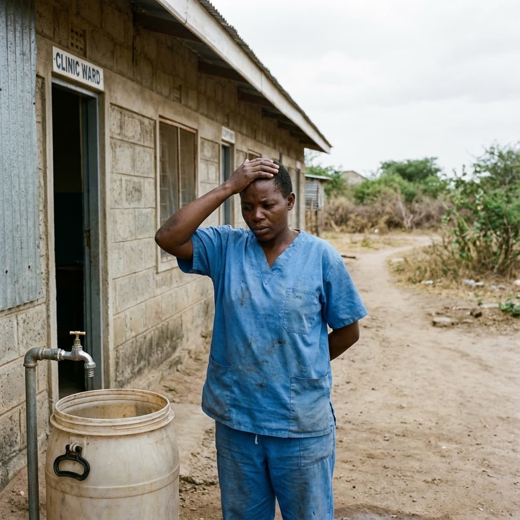 Healthcare worker with empty water tank